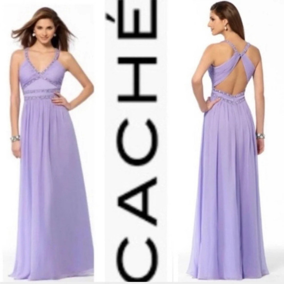 Cache Beautiful Purple Floor Length Rhinestoned Prom / Pageant Dress Size 12 - Picture 2 of 9
